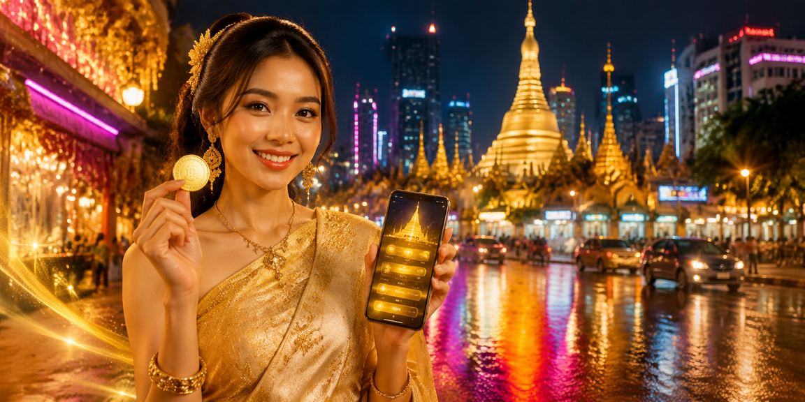 ရန်ကုန် မြို့လယ်ကာစီနိုမိုဘိုင်းအက်ပ်ကို ဘုရားကြီးရွှေတော်ကြီးနားတွင်ကြည့်ရှုနေသည့်ပုံ